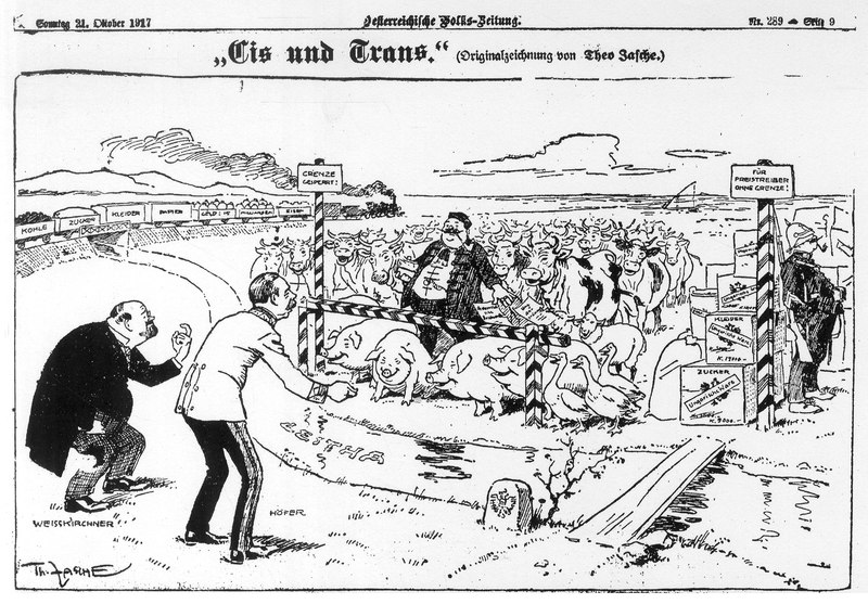 Theo Zasche Cis Und Trans Karikatur Aus Osterreichische Volkszeitung Vom 21 Oktober 1917 Der Erste Weltkrieg