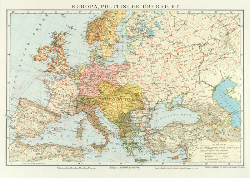 Politische Übersichtskarte von Europa um 1914  Der Erste Weltkrieg